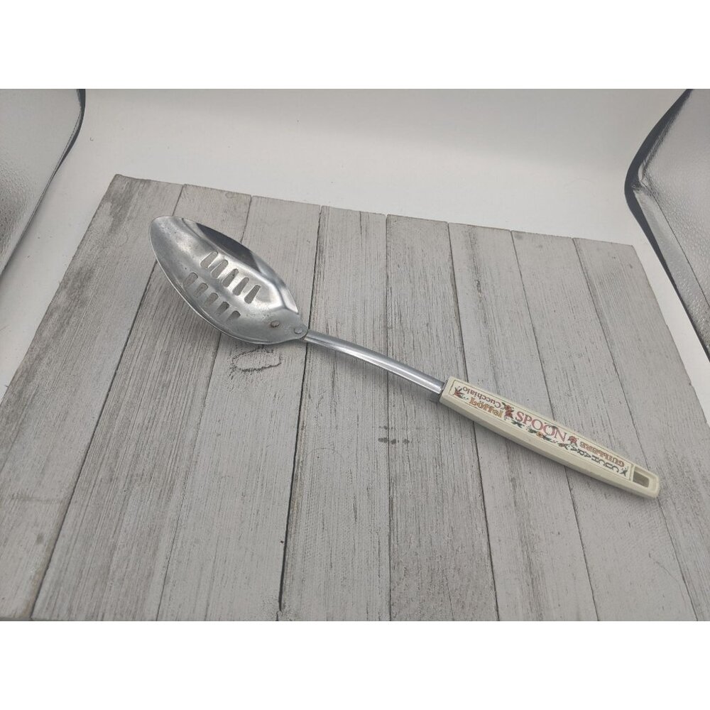 Ekco Chromium Plated Slotted Serving Spoon 12" Cream Floral